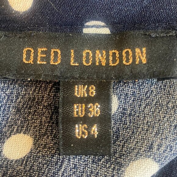 QED London Navy & White Polka Dot Midi Dress Sz 4 #131R - Picture 6 of 8